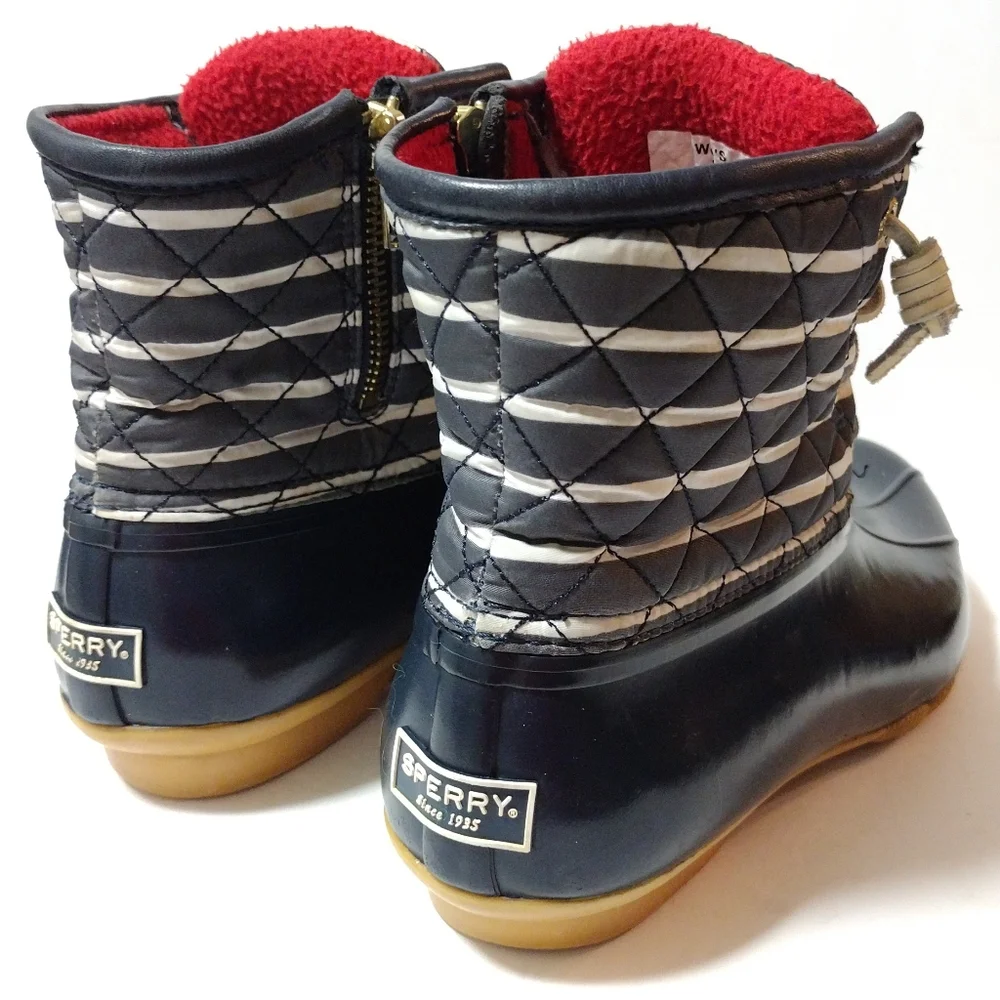 Sperry Women's Saltwater Duck Rain Lace-Up Zip Waterproof Boots in Navy Size 8
